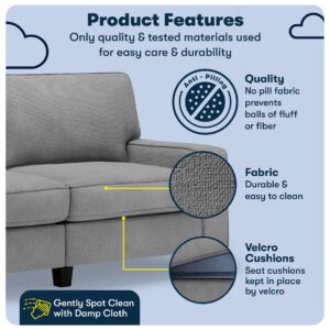 Serta Palisades 73" Track Arm Sofa, Easy Care Polyester, Soft Pillow Back, Pocket Coil Seat Cushions, Removable Covers, Loveseat or Couch for Small Spaces, Living Rooms or Bedrooms, Glacial Gray