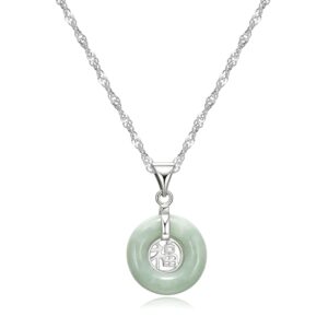 MORGAN & PAIGE Genuine Jade Good Fortune Necklace - 925 Sterling Silver Good Luck Necklace For Women With Chinese Fu Symbol Circle Pendant - 18 inches