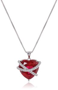 amazon essentials sterling silver created ruby and created white sapphire wrap heart pendant necklace, 18", (previously amazon collection)