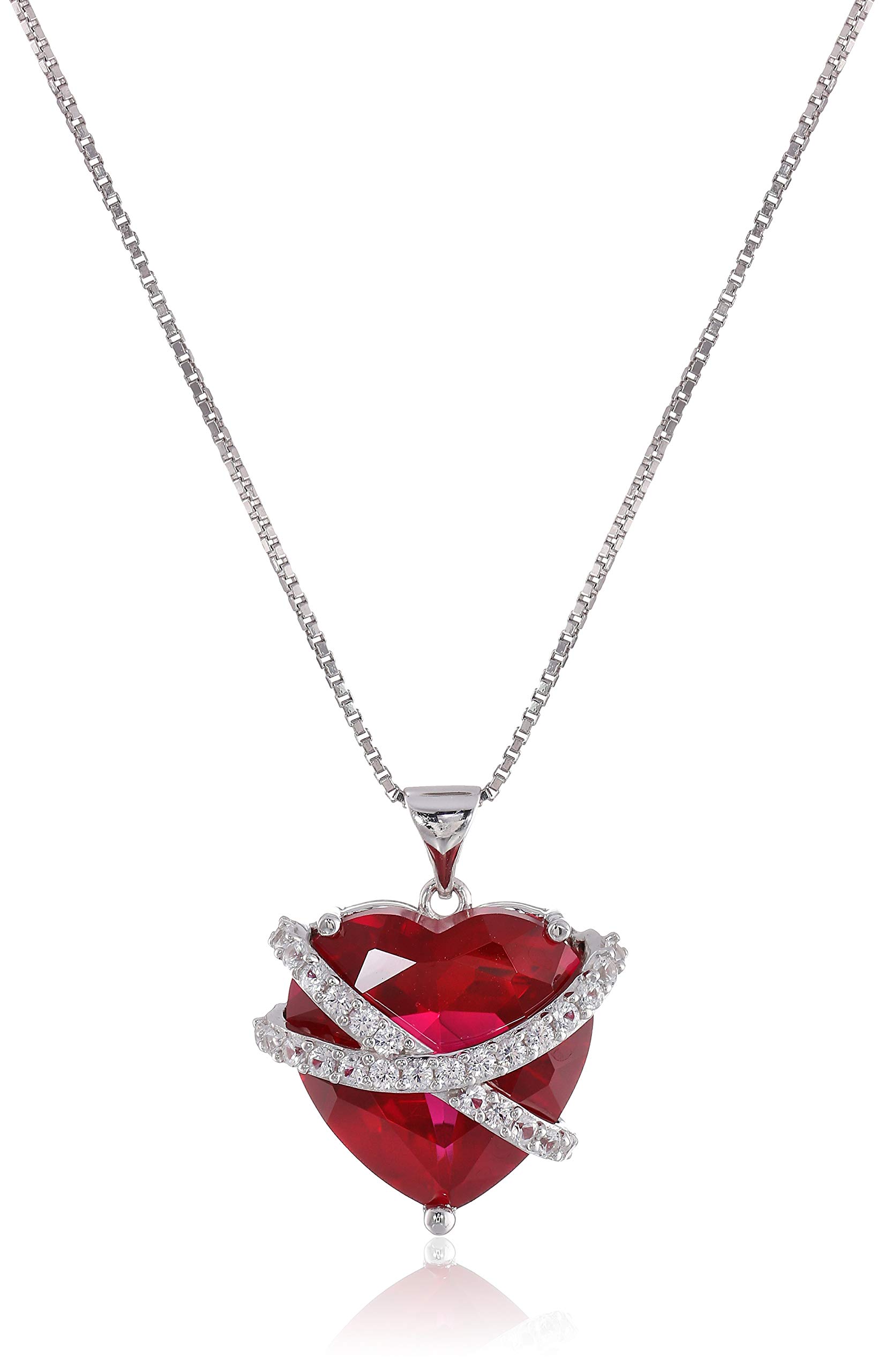 Amazon Essentials Sterling Silver Created Ruby and Created White Sapphire Wrap Heart Pendant Necklace, 18", (previously Amazon Collection)