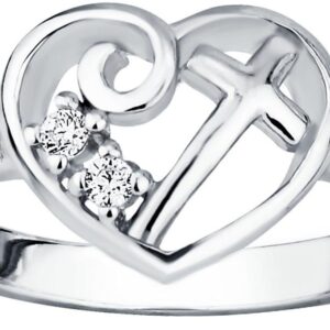 Kinzie Fashion Christian Promise Ring for Her: Sterling Silver CZ Simulated Diamond Heart & Cross Promise Ring, S9