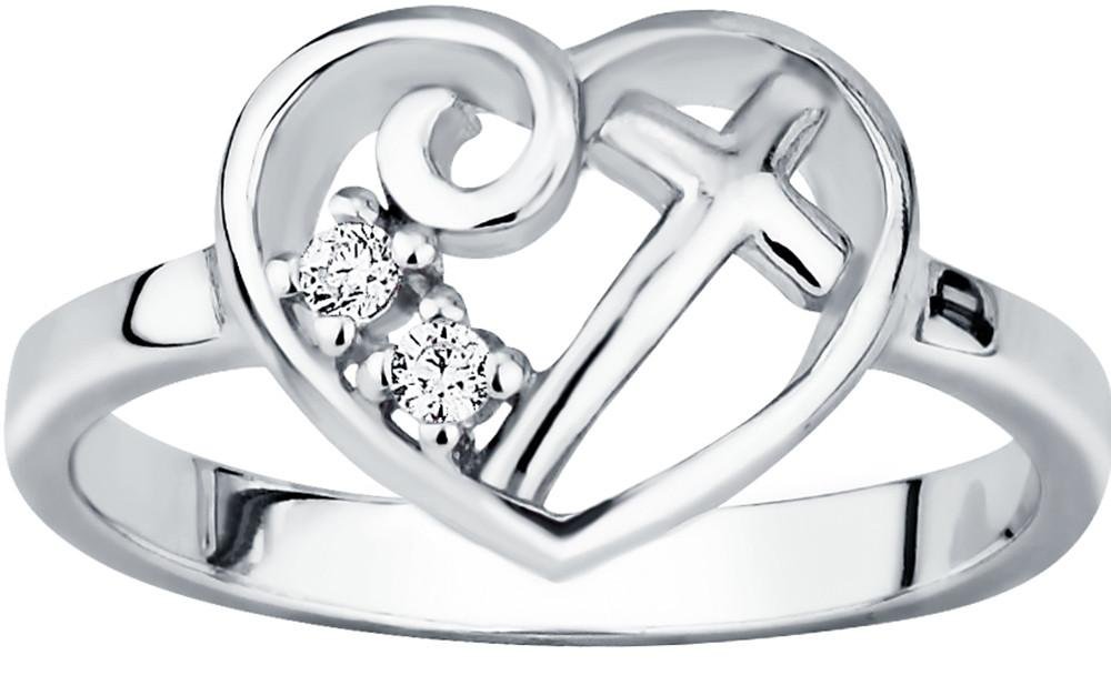 Kinzie Fashion Christian Promise Ring for Her: Sterling Silver CZ Simulated Diamond Heart & Cross Promise Ring, S9