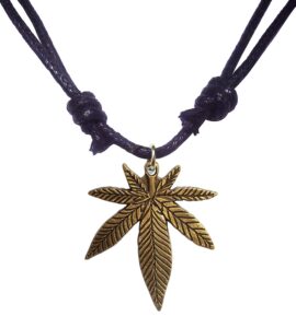 bijoux de ja antique bronze pot leaf weed pendant adjustable black cord necklace 16-30 inches