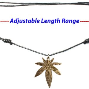 Bijoux de Ja Antique Bronze Pot Leaf Weed Pendant Adjustable Black Cord Necklace 16-30 Inches