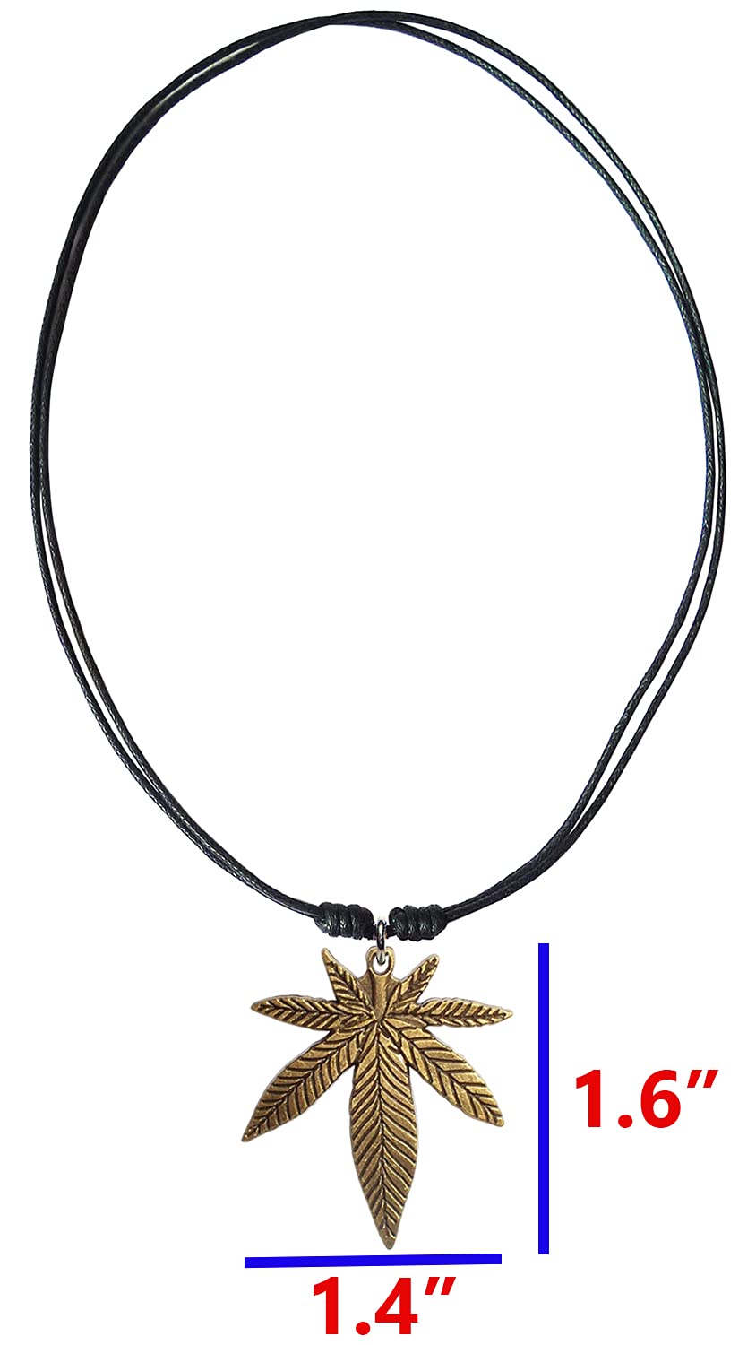 Bijoux de Ja Antique Bronze Pot Leaf Weed Pendant Adjustable Black Cord Necklace 16-30 Inches