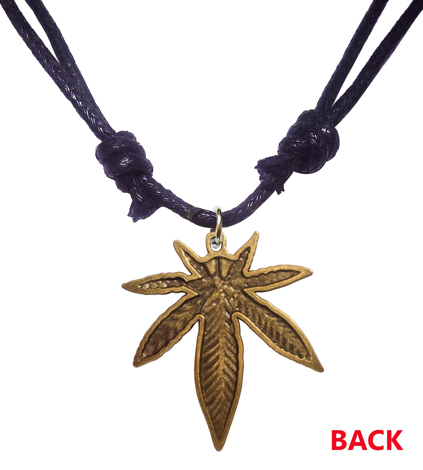 Bijoux de Ja Antique Bronze Pot Leaf Weed Pendant Adjustable Black Cord Necklace 16-30 Inches