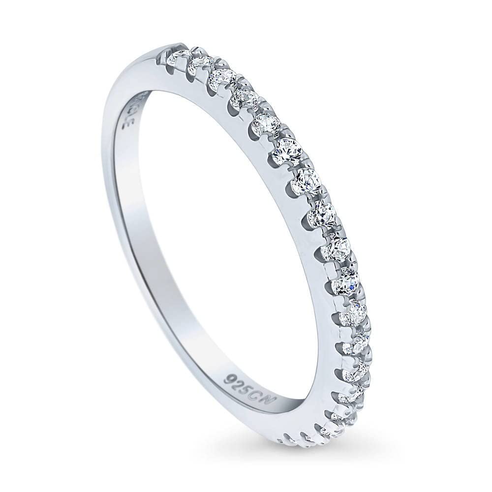 BERRICLE Sterling Silver Wedding Rings Pave Set Cubic Zirconia CZ Half Eternity Ring for Women, Rhodium Plated Size 5