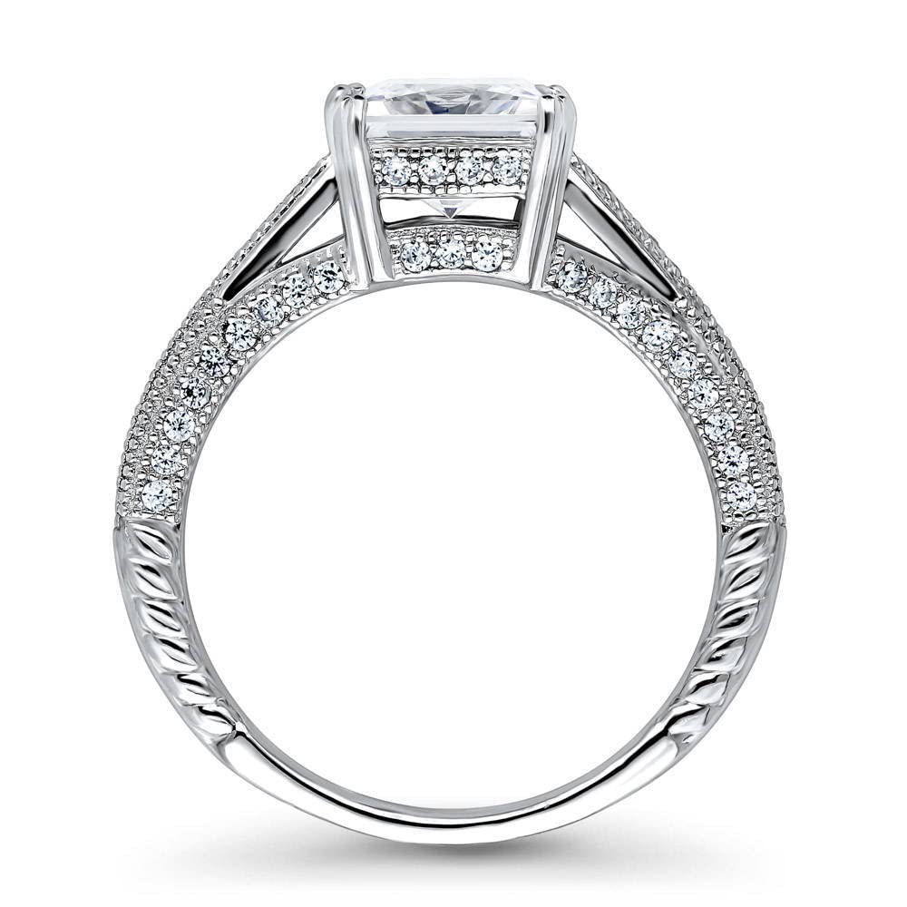 BERRICLE Sterling Silver Solitaire Wedding Engagement Rings 2 Carat Princess Cut Cubic Zirconia CZ Art Deco Promise Ring for Women, Rhodium Plated Size 6