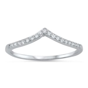 Oxford Diamond Co New V-Shape Cubic Zirconia Band .925 Sterling Silver Ring Sizes 7