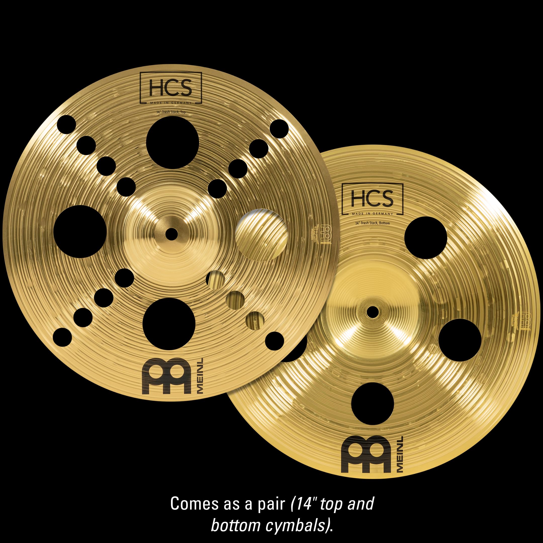 Meinl 14" Trash Stack Cymbal Pair with Holes - HCS Traditional Finish Brass for Drum Set, Made In Germany, 2-YEAR WARRANTY (HCS14TRS)