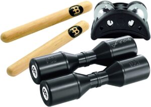 meinl percussion pp-1 perc pack with luis conte shaker, classic hardwood claves and compact foot tambourine