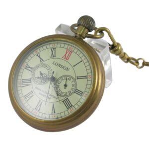 VIGOROSO Men's Vintage Full Copper Hand-wind Mechanical Second&24hours Sub-dials Pocket Watch in box