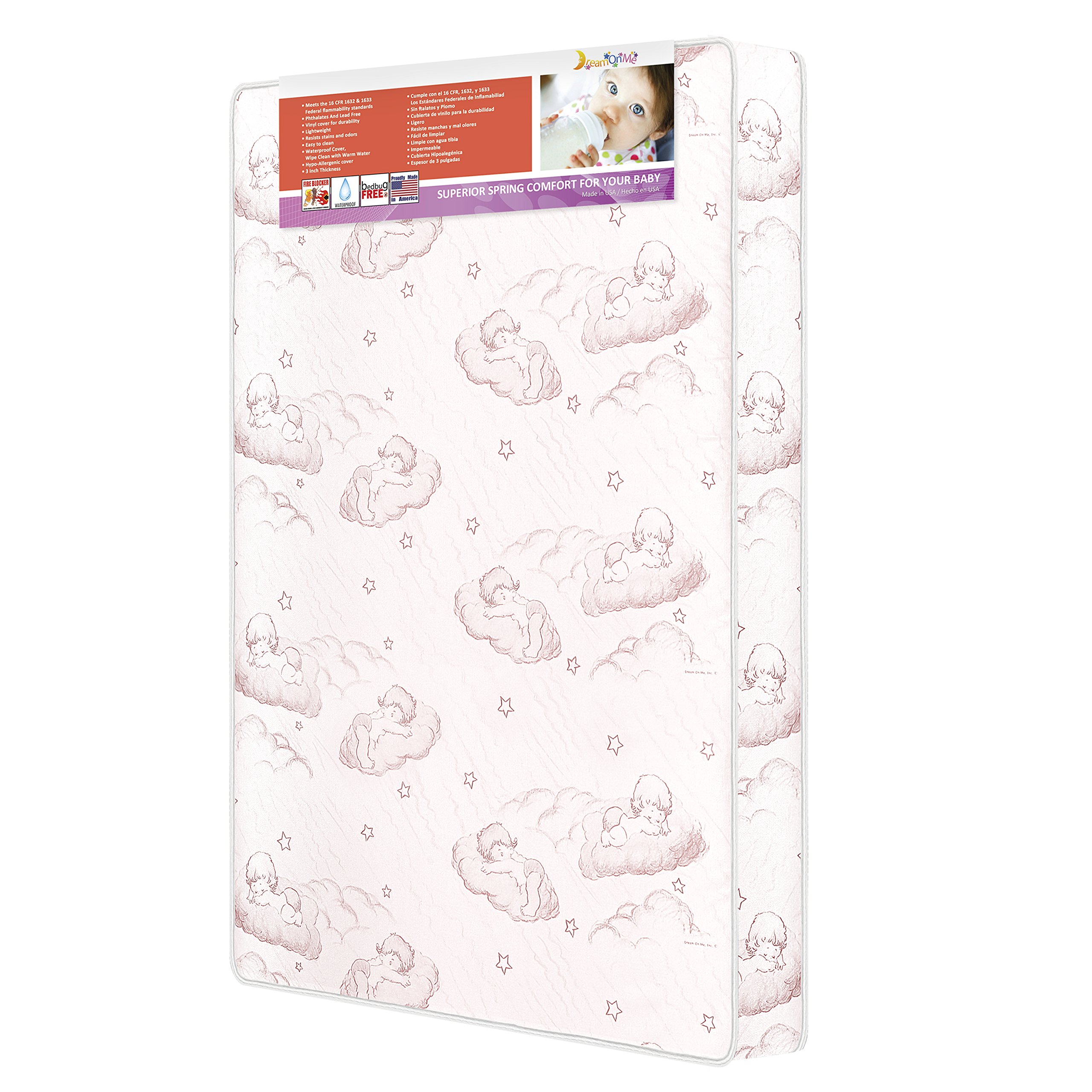 Dream On Me Sunshine 3" Spring Coil Portable/ Mini Crib Mattress I Waterproof I Green Guard Gold | Certified Dual-Sided Mattress I Vinyl Cover I Mini Crib Mattress