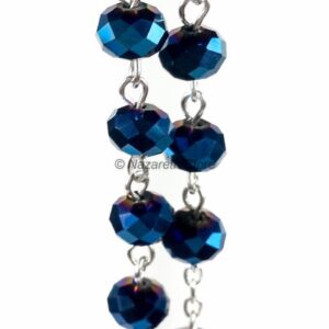 Nazareth Store Deep Blue Crystal Beads Rosary Catholic Necklace Holy Soil Medal Cross Crucifix Velvet Bag