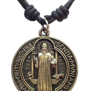 Bijoux de Ja Antique Bronze Saint Benedict of Nursia Medal Pendant Adjustable Cord Necklace 16"