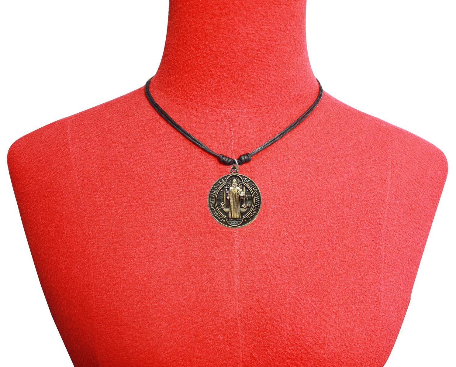 Bijoux de Ja Antique Bronze Saint Benedict of Nursia Medal Pendant Adjustable Cord Necklace 16"