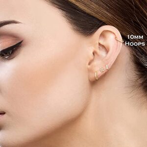 14k Gold Small Endless Hoop Earrings for Ears, Cartilage, Nose or Lips, 10mm (yellow-gold)