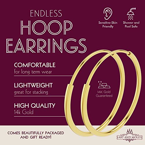 14k Gold Small Endless Hoop Earrings for Ears, Cartilage, Nose or Lips, 10mm (yellow-gold)