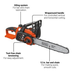 BLACK+DECKER 40V MAX* Cordless Chainsaw, Tool Only, 12 in. (LCS1240B)