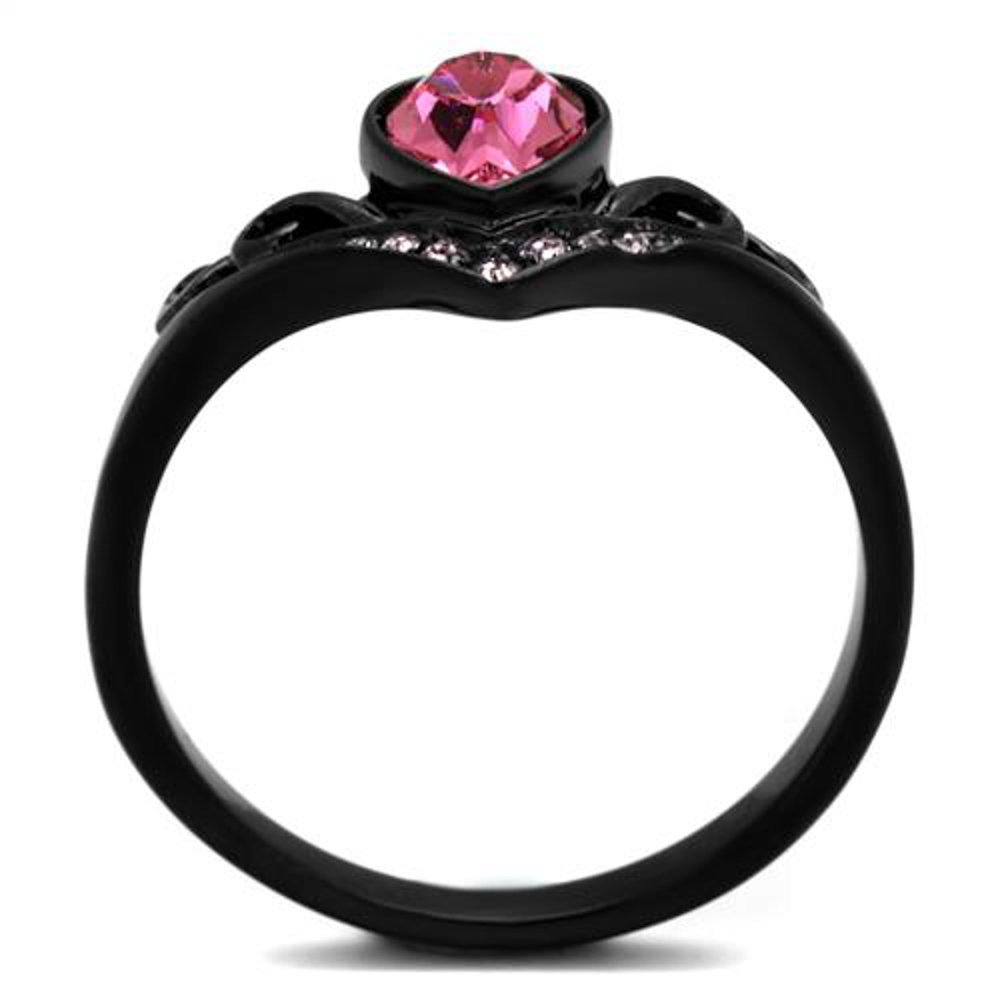 Marimor Jewelry Women's Round Cut Pink Zirconia Black Stainless Steel Heart Fashion Ring Size 5