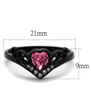 Marimor Jewelry Women's Round Cut Pink Zirconia Black Stainless Steel Heart Fashion Ring Size 5