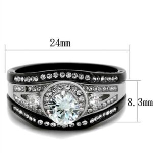 Marimor Jewelry 2.15 Carat Halo Round Cubic Zirconia Black Stainless Steel Wedding Ring Set Women's Size 9