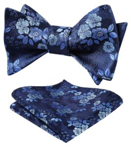 hisdern bow ties for men navy blue floral self tie bow tie and pocket square classic bowties formal business tuxedo wedding bowties handkerchief set