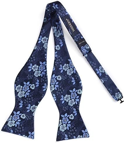 HISDERN Bow Ties for Men Navy Blue Floral Self Tie Bow Tie and Pocket Square Classic Bowties Formal Business Tuxedo Wedding Bowties Handkerchief Set