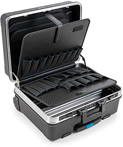 B&W International GO Portable Wheeled Rolling Tool Case Box with Pocket Boards, Black