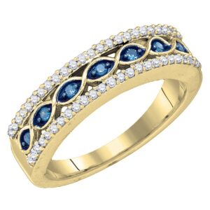 Dazzlingrock Collection 0.45 Carat (ctw) 10K Round Blue & White Diamond Ladies Wedding Band 1/2 CT, Yellow Gold, Size 5.5