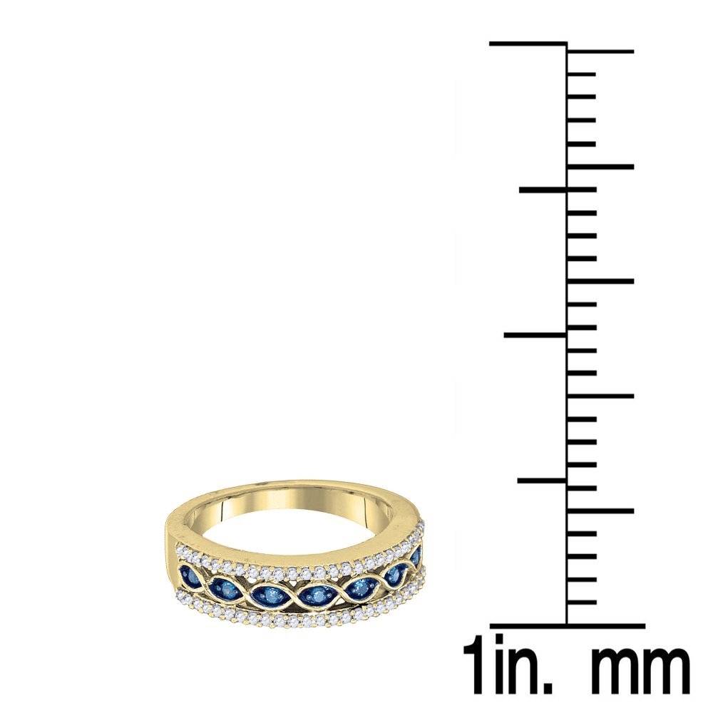 Dazzlingrock Collection 0.45 Carat (ctw) 10K Round Blue & White Diamond Ladies Wedding Band 1/2 CT, Yellow Gold, Size 5.5