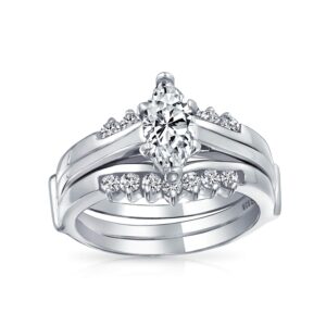 2.5CT Solitaire Marquise AAA CZ Band Inset Guard Enhancers Engagement Wedding Ring Set For Women .925 Sterling Silver