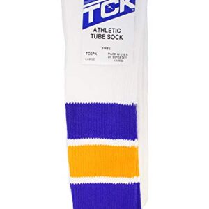 TCK Retro 3 Stripe Tube Socks (Purple/Gold, Medium)