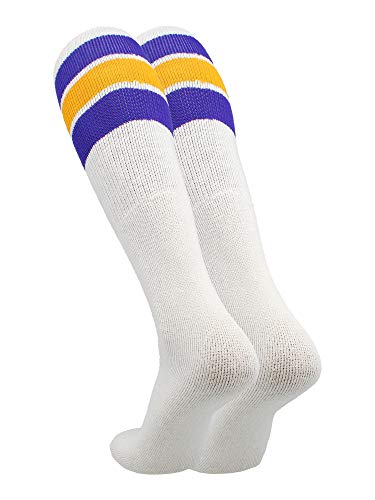 TCK Retro 3 Stripe Tube Socks (Purple/Gold, Medium)