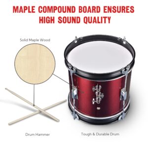 AW Drum Set with 3 Piece Drums Bass Tom Hi-Hat 4pcs Drumsticks Seat Cymbal Throne Stool Kids Musical Instruments Kit Red