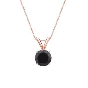 diamond wish 1 carat black diamond round solitaire pendant necklace in 14k rose gold with 18 inch chain spring ring 4-prong cttw