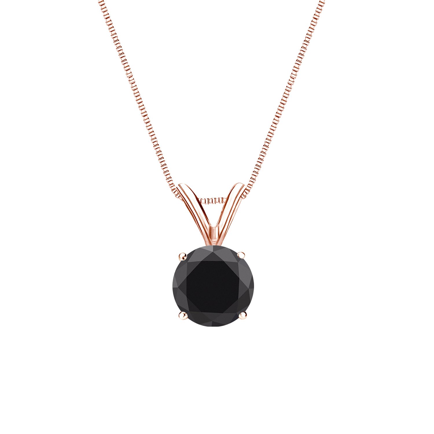 Diamond Wish 1 Carat Black Diamond Round Solitaire Pendant Necklace in 14k Rose Gold with 18 Inch Chain Spring Ring 4-Prong cttw