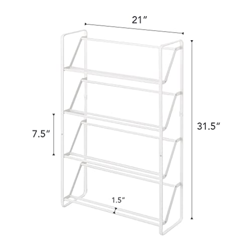 Yamazaki Home 4-Tier Slim Metal Shoe Rack, Narrow Shoe Organizer for Entryway Or Hallway Steel One Size White