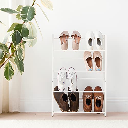 Yamazaki Home 4-Tier Slim Metal Shoe Rack, Narrow Shoe Organizer for Entryway Or Hallway Steel One Size White