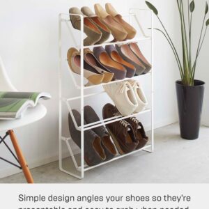 Yamazaki Home 4-Tier Slim Metal Shoe Rack, Narrow Shoe Organizer for Entryway Or Hallway Steel One Size White