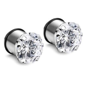 Longbeauty 8mm 0g Stainless Steel Prong Set Clear CZ Ear Plugs Tunnels Stretcher Expander Piercing Gauges With O-Ring