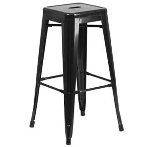 flash furniture 30"h commercial modern metal backless barstool, indoor/outdoor industrial square stacking bar stool for patio bars/restaurants, black