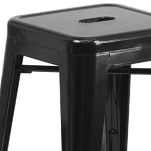 Flash Furniture 30"H Commercial Modern Metal Backless Barstool, Indoor/Outdoor Industrial Square Stacking Bar Stool for Patio Bars/Restaurants, Black