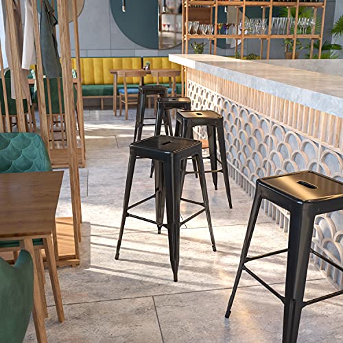 Flash Furniture 30"H Commercial Modern Metal Backless Barstool, Indoor/Outdoor Industrial Square Stacking Bar Stool for Patio Bars/Restaurants, Black