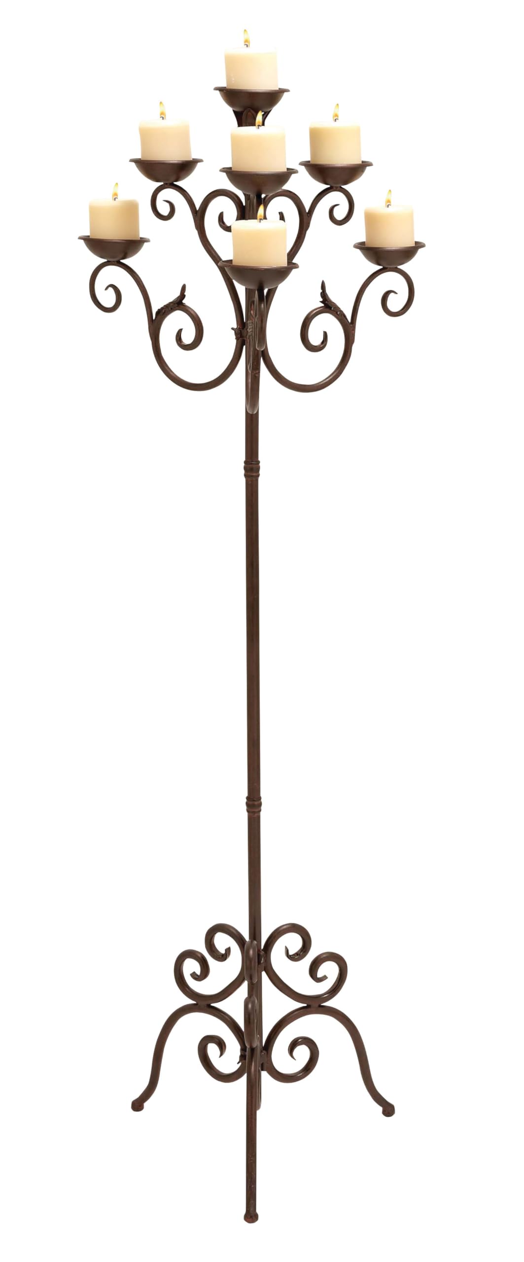 Deco 79 Metal Tall Candelabra with Scroll Designs, 19" x 19" x 61", Brown