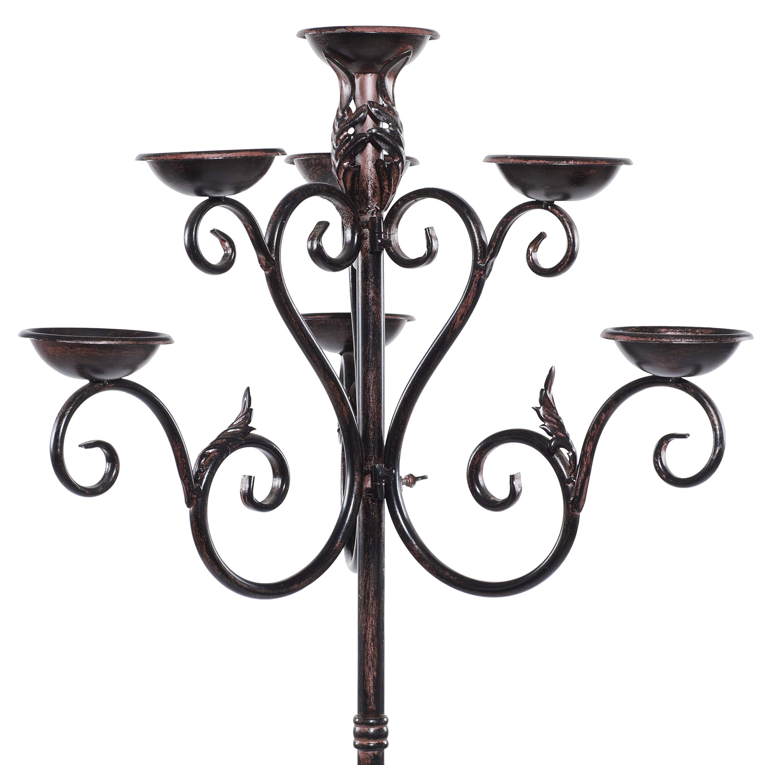 Deco 79 Metal Tall Candelabra with Scroll Designs, 19" x 19" x 61", Brown