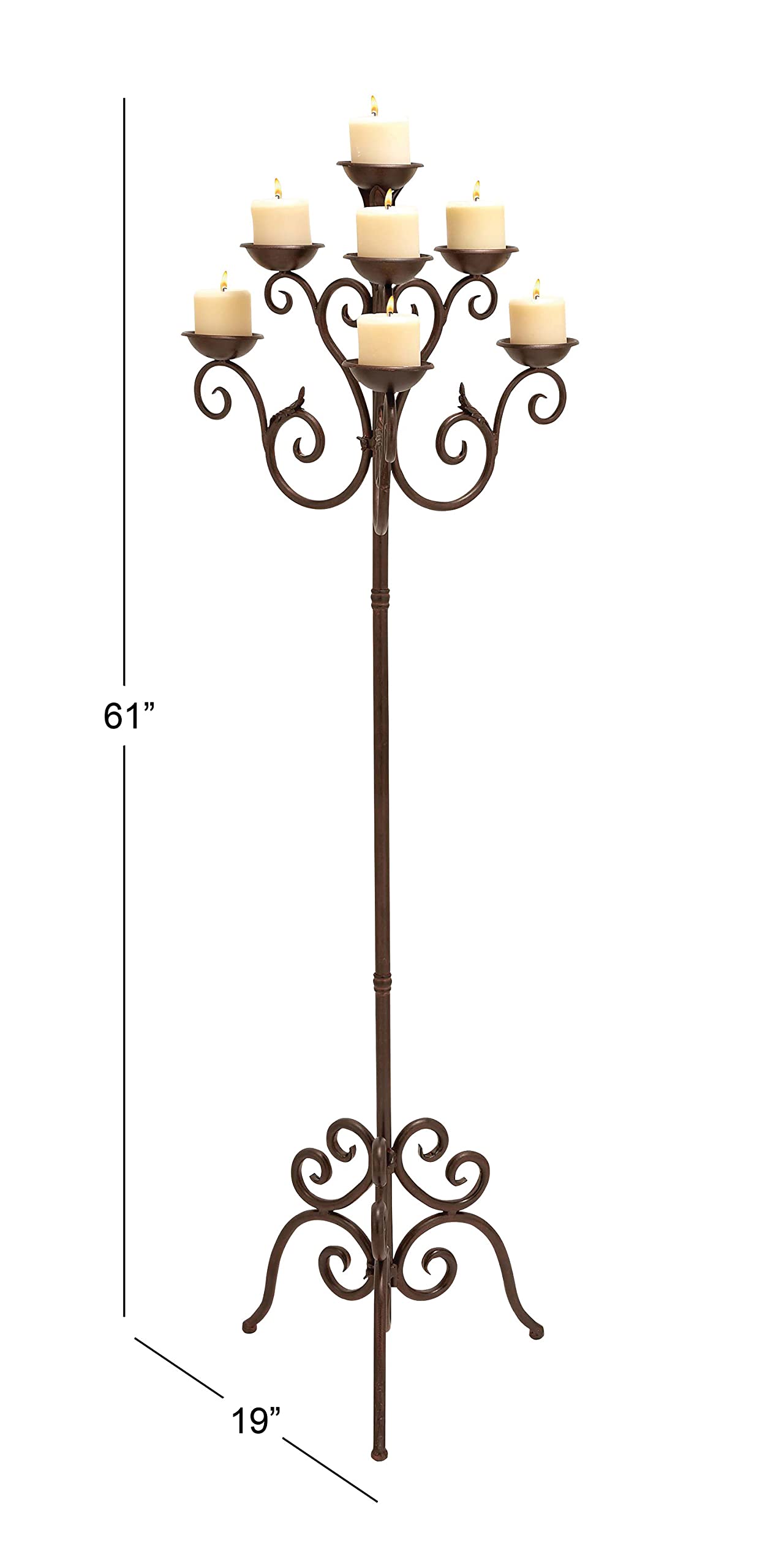 Deco 79 Metal Tall Candelabra with Scroll Designs, 19" x 19" x 61", Brown