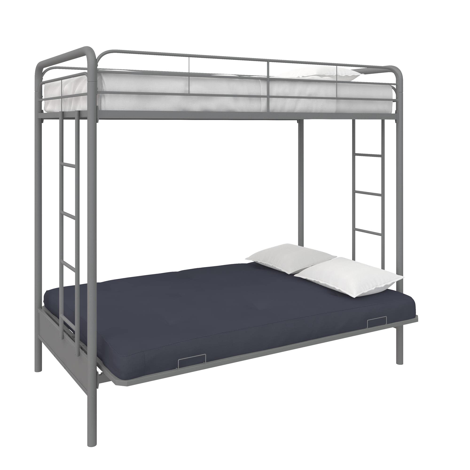 DHP Sammie Twin over Futon Metal Bunk Bed, Silver