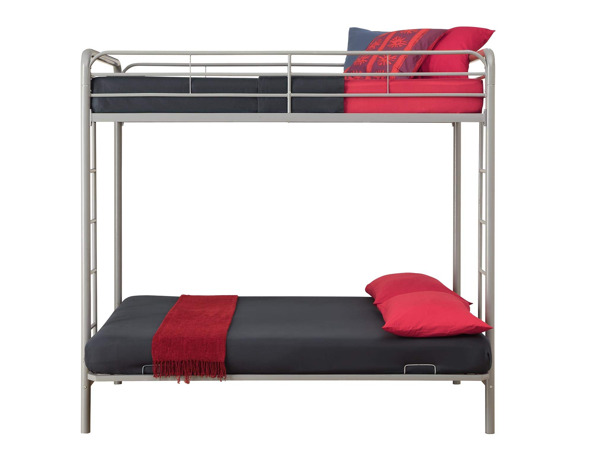 DHP Sammie Twin over Futon Metal Bunk Bed, Silver