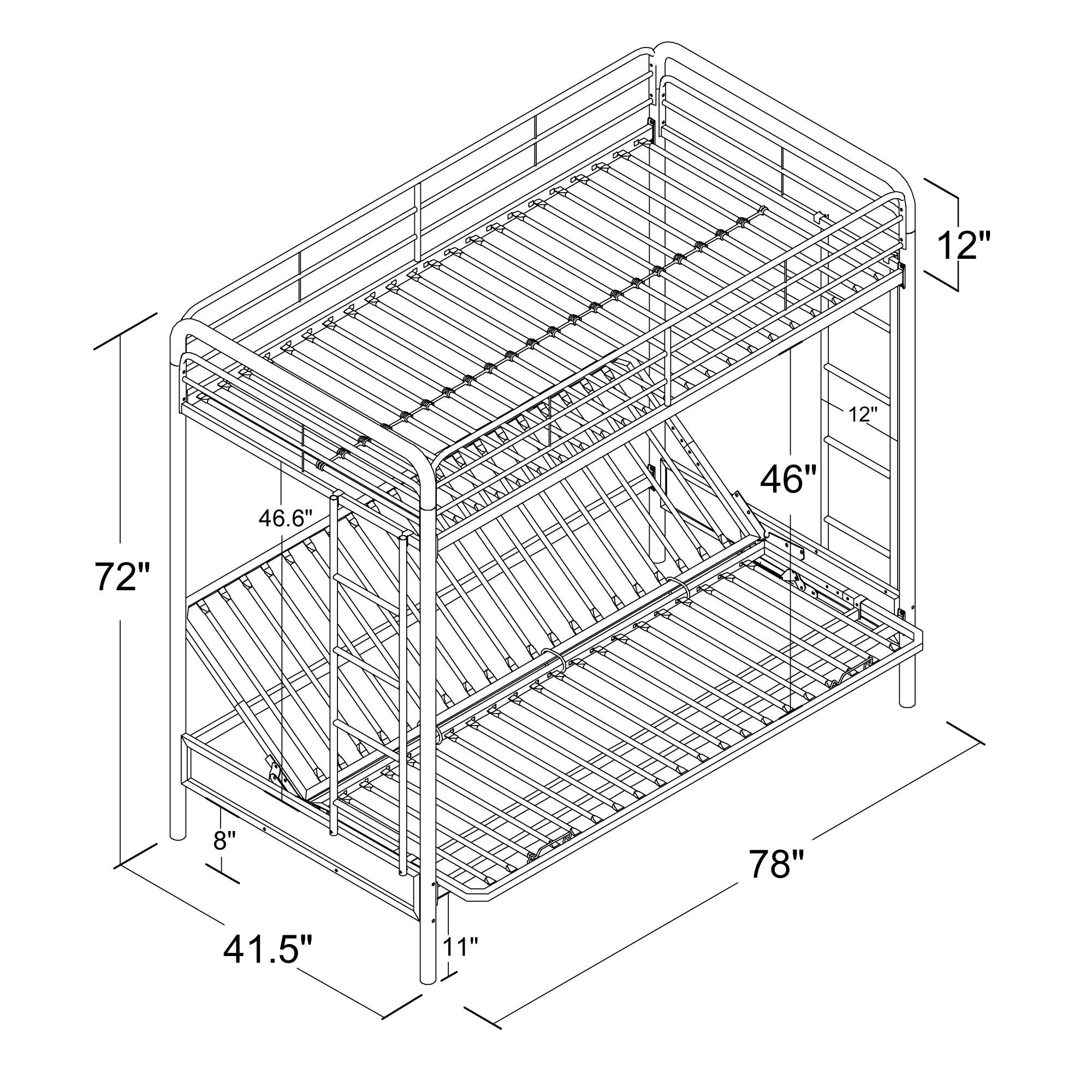 DHP Sammie Twin over Futon Metal Bunk Bed, Silver